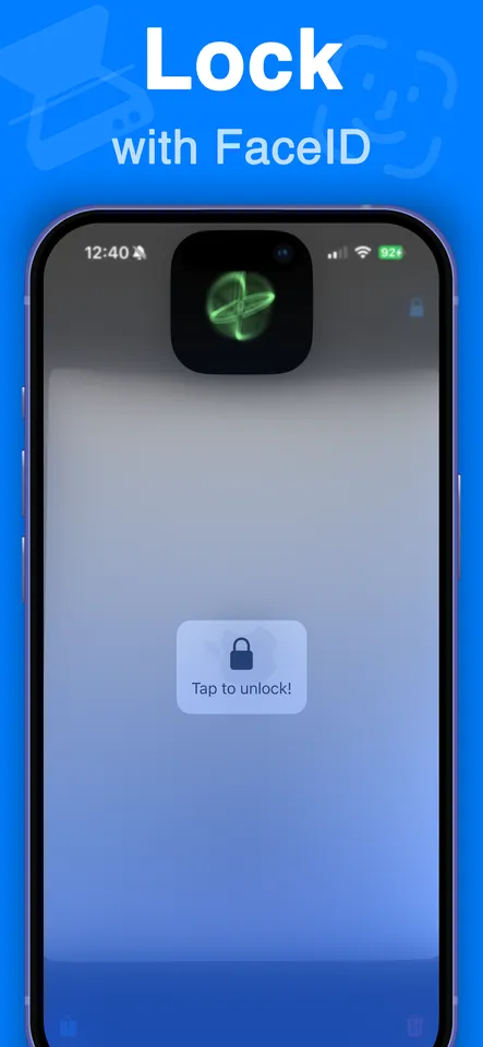 Document Scanner — capturing a page with automatic edge detection, exporting to PDF, the Face ID lock screen, and the saved documents list
